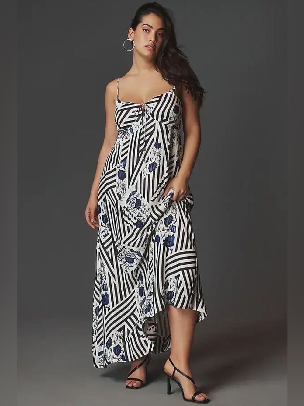 Anthropologie‎ Maeve Sweetheart Slip Dress Floral Blue Black White XL Sundress